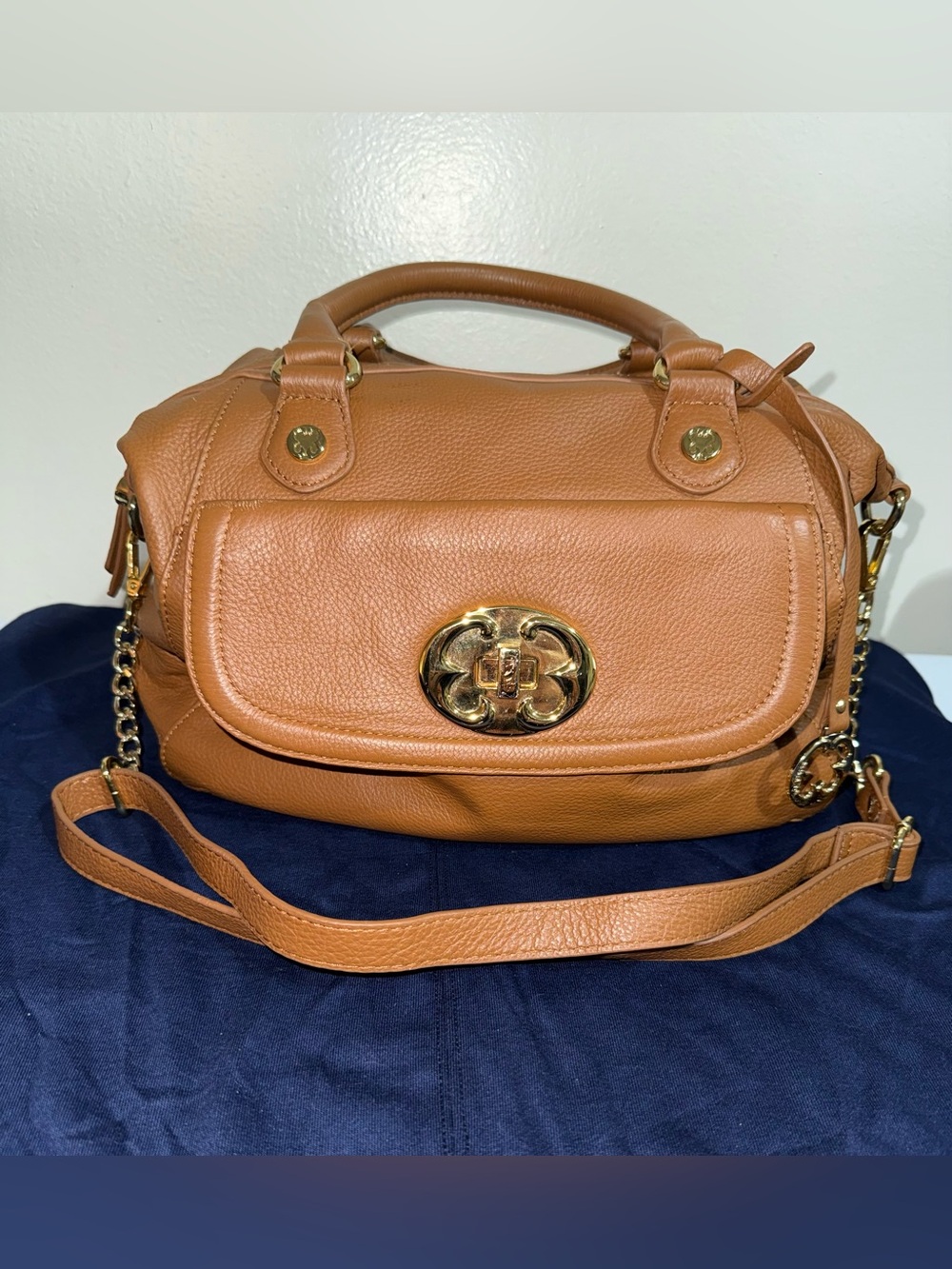 Emma Fox • Pebbled Leather Saddle Brown Satchel